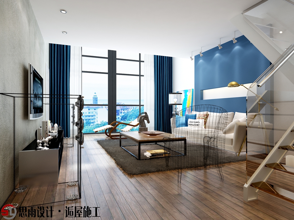 客厅图片来自思雨易居设计在《蓝调摩登》130平后现代风格的分享