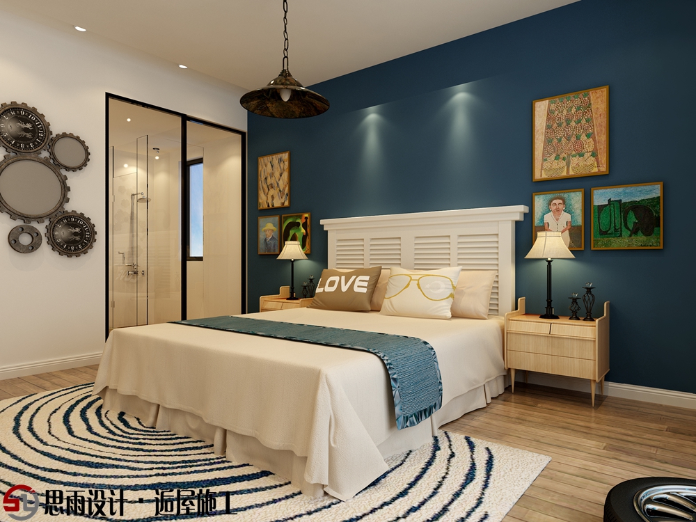 卧室图片来自思雨易居设计在《蓝调摩登》130平后现代风格的分享