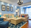 本案整体採用蓝色作为主基调，辅以风化质感的家具，打造出一个放松的空间。