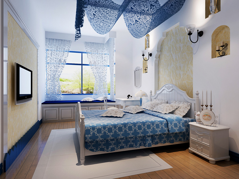 地中海风格 三居室 装修效果图 陕西桐城装 设计方案 卧室图片来自丁丁艾特米在让我们一起去希腊海滩畅玩吧的分享