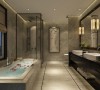 卫生间的空间装饰多采用简洁硬朗的直线条，以白、灰色为基调，将古典与现代完美结合。