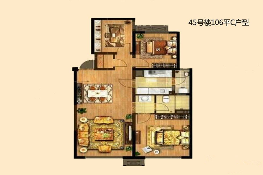 西安装修 西安福尚 福尚装饰 三室两厅 简约风格 户型图图片来自西安福尚装饰家装体验馆在万科金色花悦城的分享