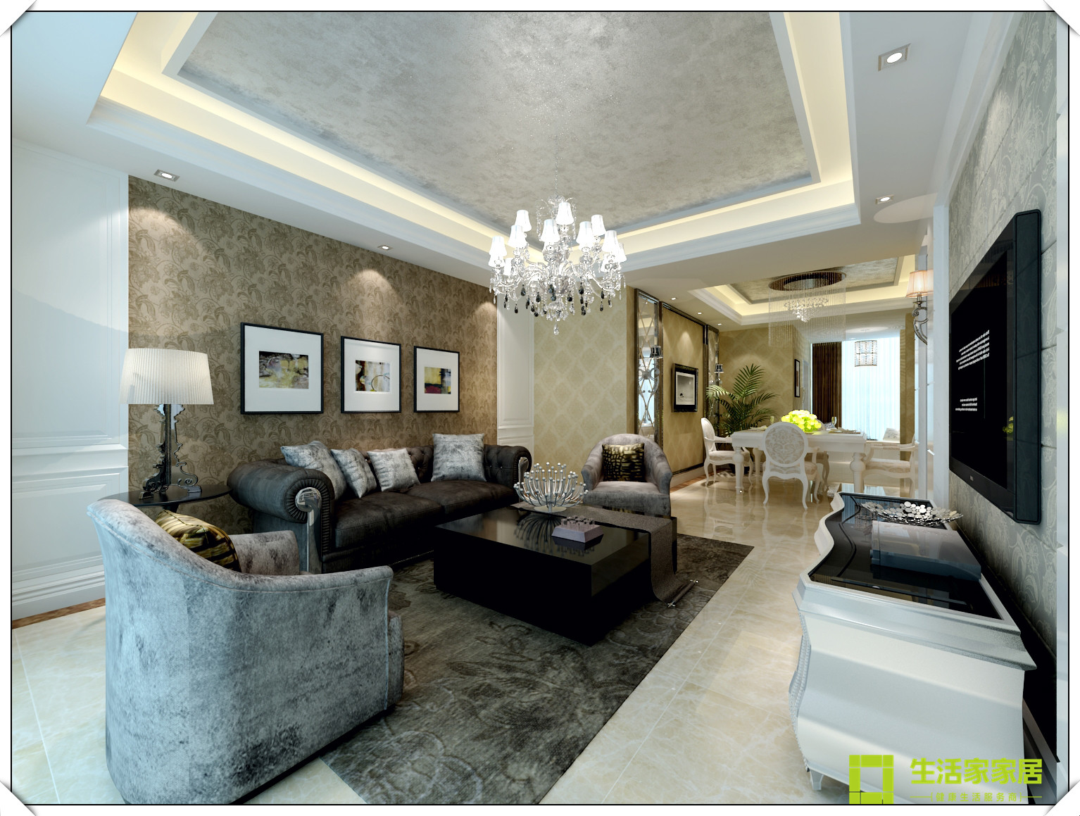 客厅图片来自天津生活家健康整体家装在天房天拖简欧完美设计效果案例的分享