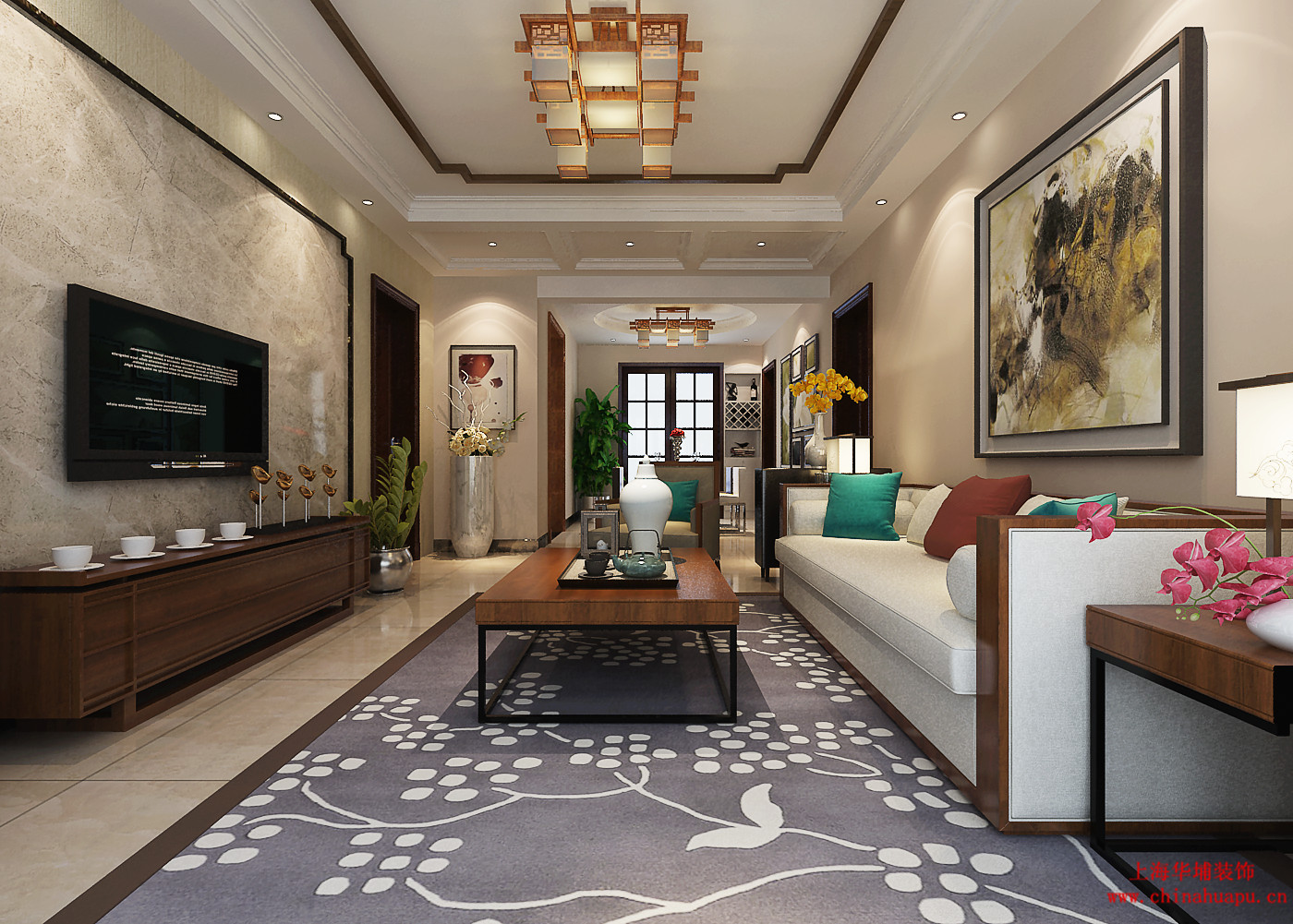 三居 中式 白领 客厅 客厅图片来自上海华埔装饰-laird在和昌湾景国际128平新中式效果图的分享