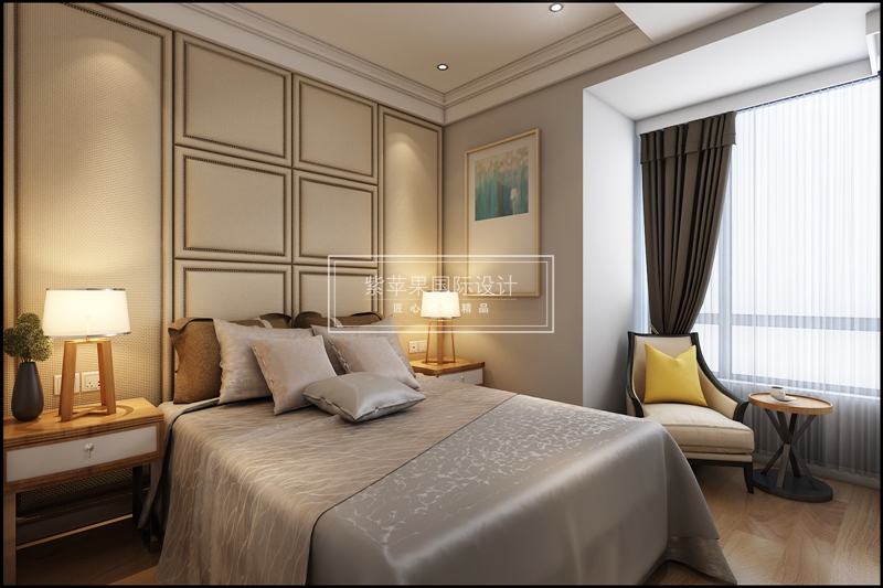 北欧 中渝第一城 卧室 卧室图片来自紫苹果国际设计在中渝第一城北欧风格装修效果图的分享