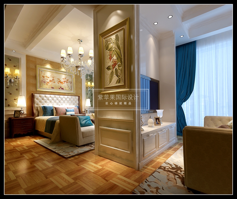 美式 中天会展城 大平层 卧室图片来自紫苹果国际设计在中天会展城美式风格装修效果图的分享