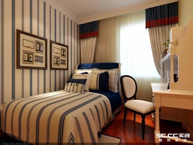 轻美式风格 三居 卧室图片来自实创装饰上海公司在90㎡轻奢美式用布局化解房型尴尬的分享