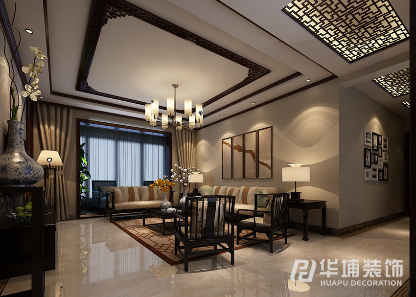 新中式 三居 收纳 80后 客厅 客厅图片来自上海华埔装饰-laird在普罗旺世130平新中式效果图的分享