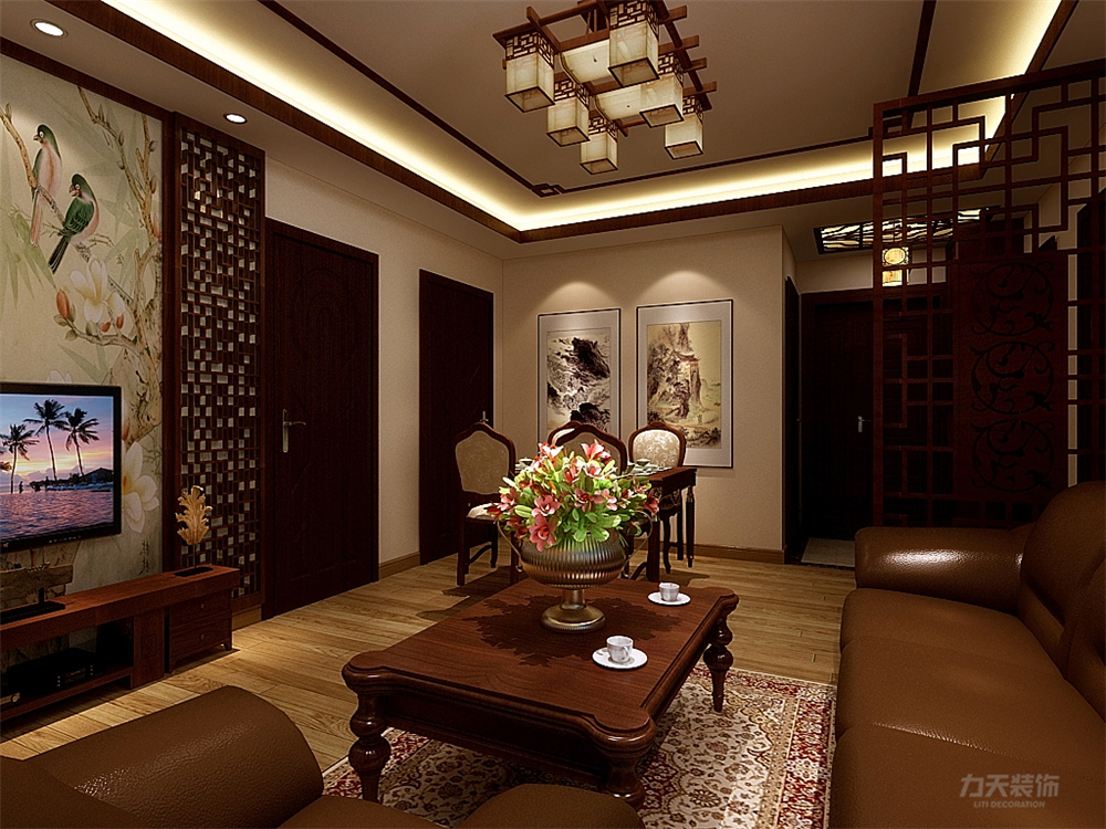 三居 中式 木质家具 收纳 小资 沙发 茶几 客厅图片来自阳光放扉er在力天装饰-新园村100㎡的分享