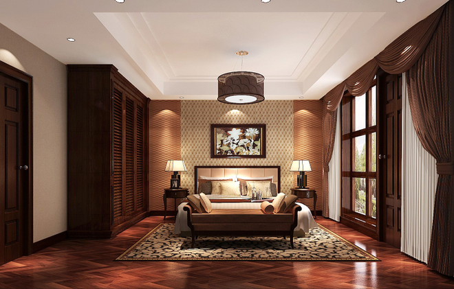 别墅装修 中式风格 腾龙设计 别墅施工 卧室图片来自腾龙设计在上海联排别墅装修新中式风格的分享
