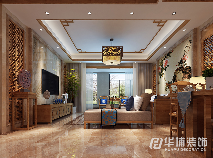 新中式 三居 白领 小资 客厅 客厅图片来自上海华埔装饰-laird在壹号城邦129平新中式效果图的分享