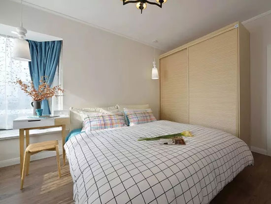 混搭 三居 卧室图片来自上海潮心装潢设计有限公司在100平混搭风三居室的分享