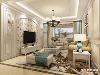客厅：采用奶咖色为主色调,以追求现代美式高雅古典的特性;布艺的联邦家具体现出优雅,得体的古典美，使整个家显得贵族大气。