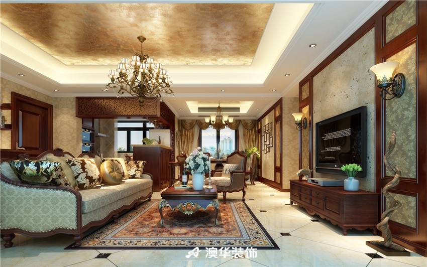 美式 四居 收纳 客厅图片来自澳华装饰-郭蕾在光谷坐标城--轻奢美式，贵族气质的分享
