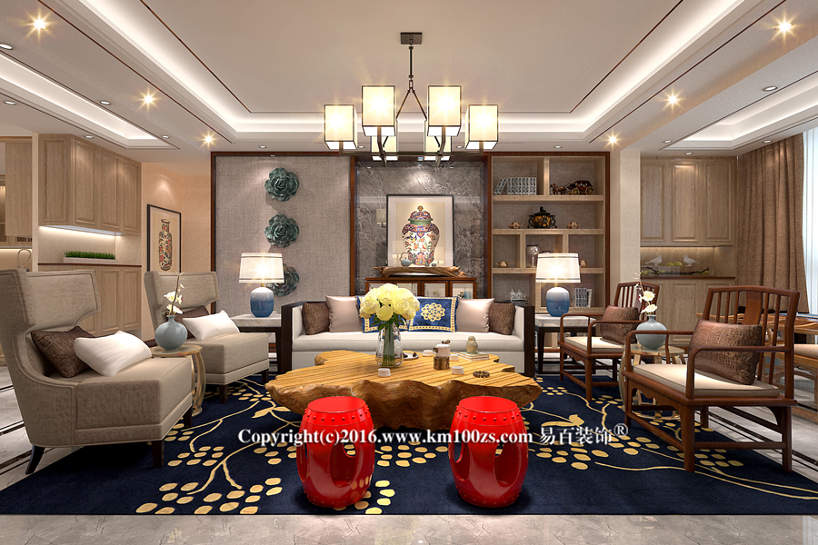 客厅图片来自昆明易百装饰-km100zs在中洲阳光新中式风格-逸阁的分享