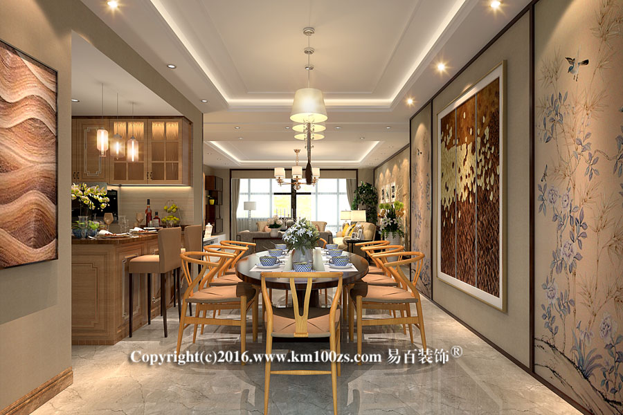 餐厅图片来自昆明易百装饰-km100zs在中洲阳光新中式风格-春华的分享