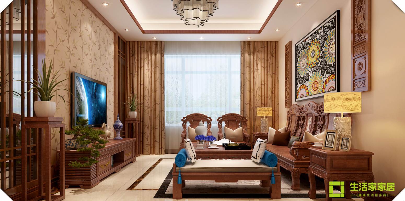 客厅图片来自天津生活家健康整体家装在天房天拖中式装修案例的分享