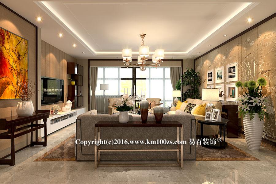 客厅图片来自昆明易百装饰-km100zs在中洲阳光新中式风格-春华的分享