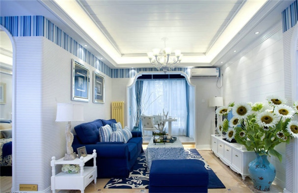 三居 地中海 蓝色 客厅图片来自日升装饰公司在凯旋城136地中海3居的分享