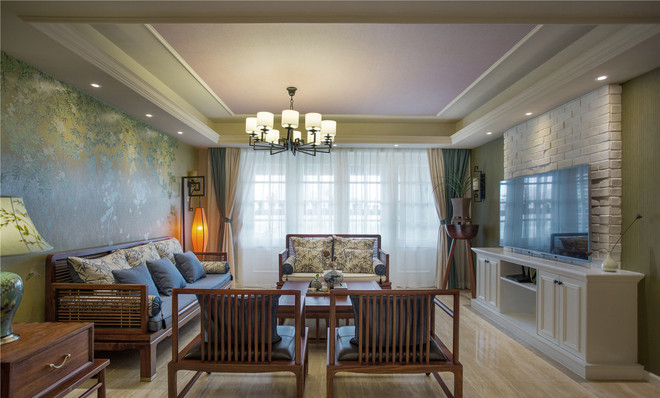 中式 企业家 一家三口 60后 客厅图片来自二十四城装饰重庆分公司在棕榈泉山顶别墅的分享