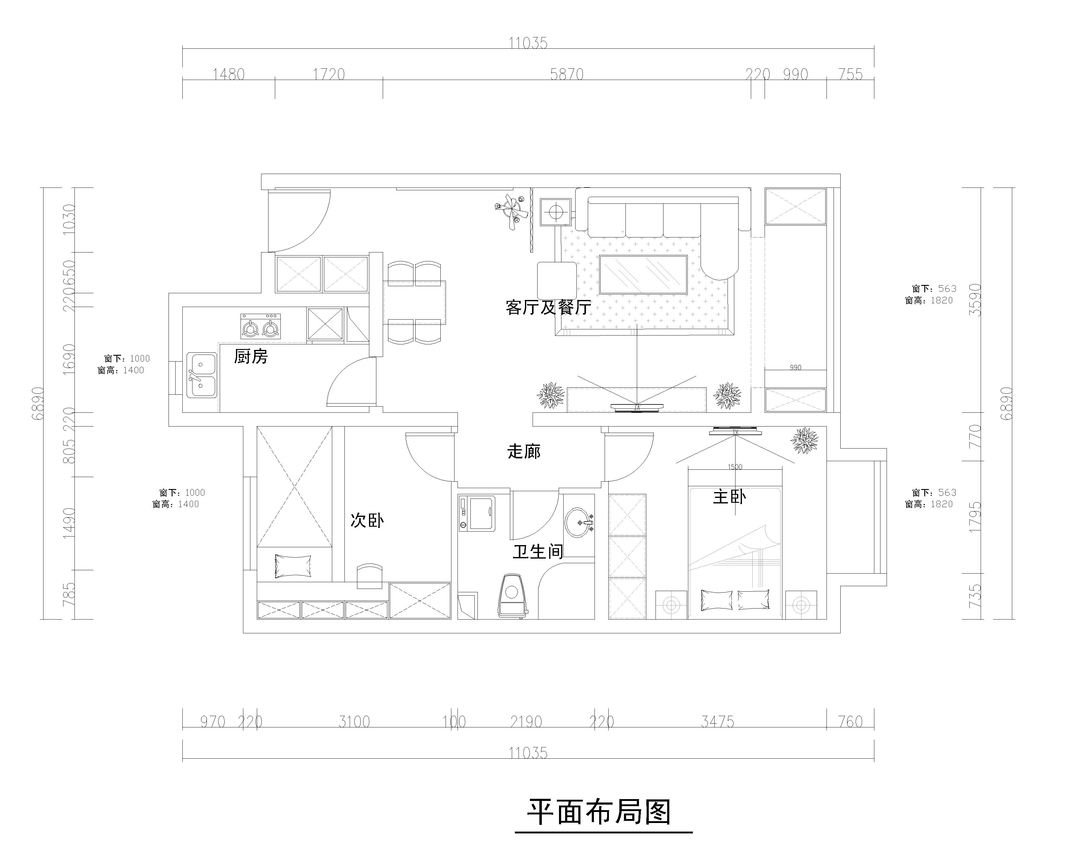 孔雀城 现代欧式 两居室装修 装修效果图 平面布置图 户型图图片来自北京汉东装饰设计在孔雀城现代欧式的分享