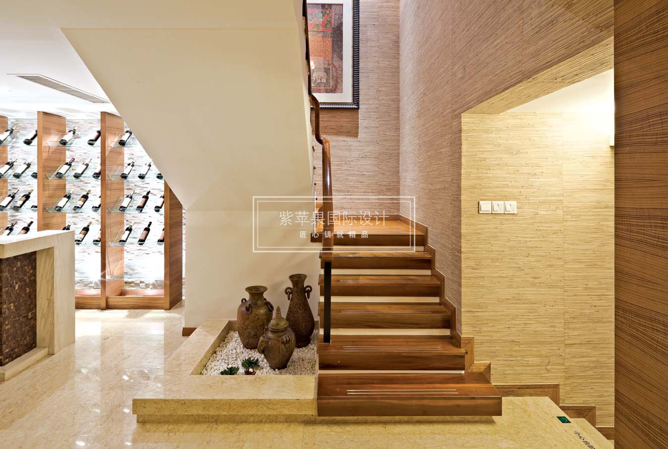 禅意 别墅 楼梯图片来自紫苹果国际设计在紫苹果禅意装修风格效果图案例的分享