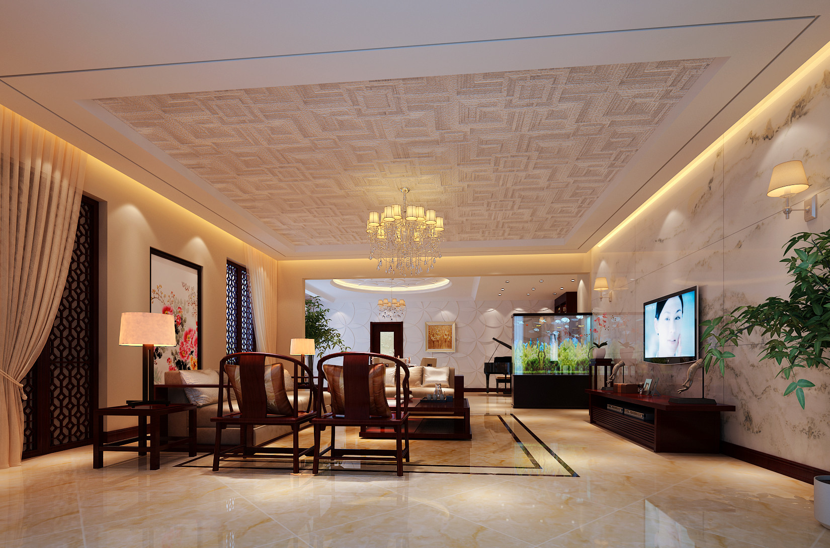 客厅图片来自北京居然元洲装饰在西山壹号院200平简约风格的分享