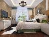 卧室的设计也采用花朵的墙纸，与客厅相呼应，卧室墙体做了简单的造型，使空间更有层次感，适度的装饰使家居不缺乏时代气息。