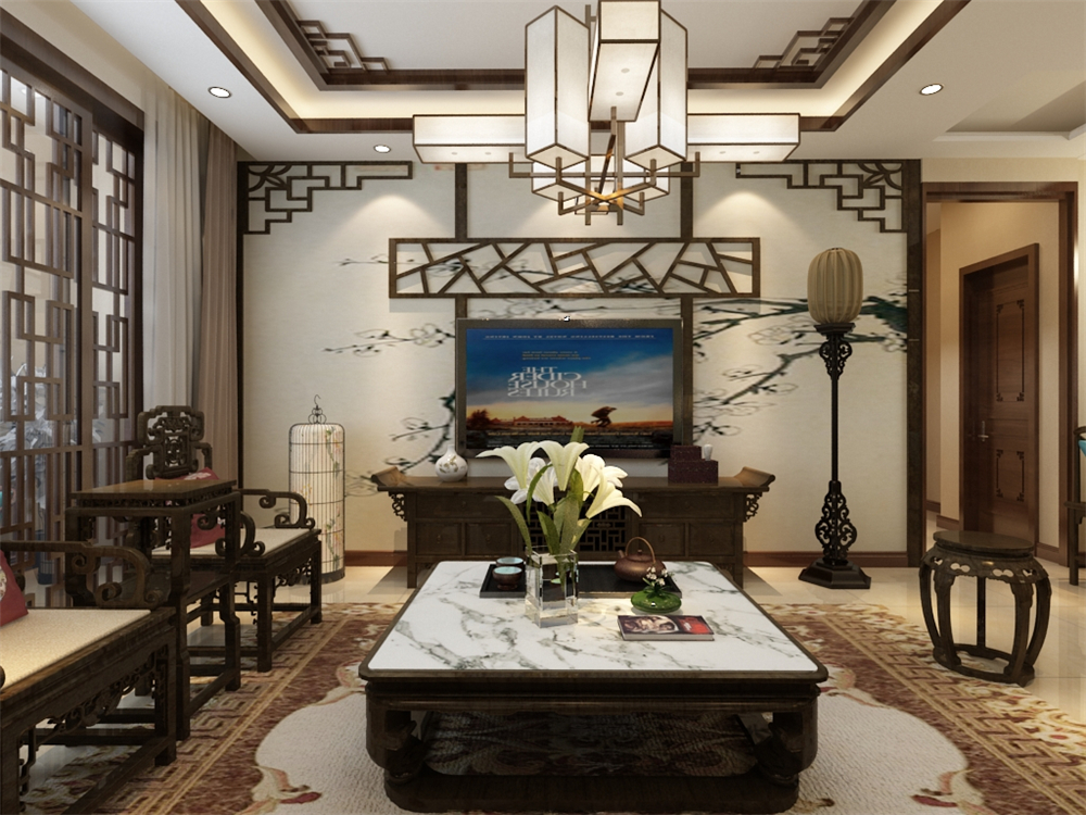 三居 新中式 天津华侨城 客厅图片来自阳光放扉er在力天装饰-天津华侨城--137㎡的分享