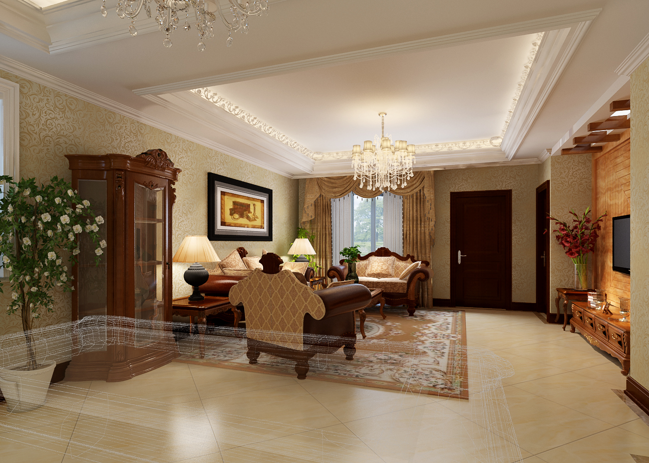 欧式 古典 别墅 客厅图片来自居然元洲装饰小杨在长滩壹号别墅古典欧式风格的分享