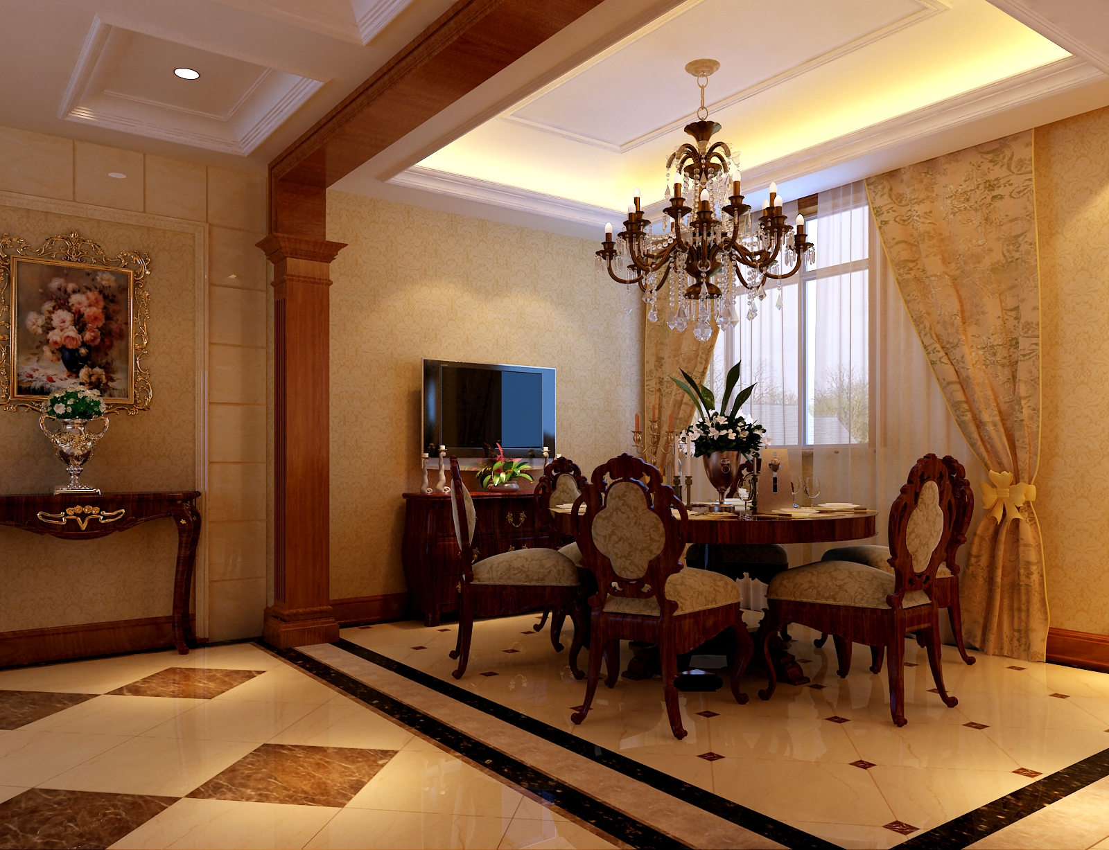新古典 四居室 白领 餐厅图片来自居然元洲装饰小杨在金色漫香林小区178平新古典风格的分享