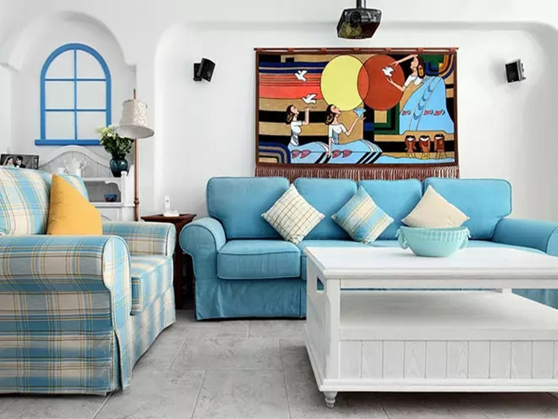地中海 三居 收纳 旧房改造 白领 小资 客厅图片来自沙漠雪雨在100平米地中海蔚蓝风情三居室的分享