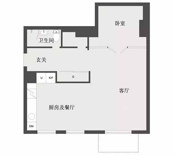 白领 小资 户型图图片来自上海潮心装潢设计有限公司在55平米北欧风格一居室装修的分享