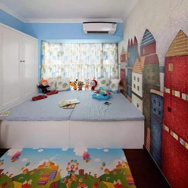 二居 地中海 客厅 60平 旧房改造 卧室 儿童房 蓝色 白色 儿童房图片来自实创装饰晶晶在62平地中海，多种功能一步到位的分享