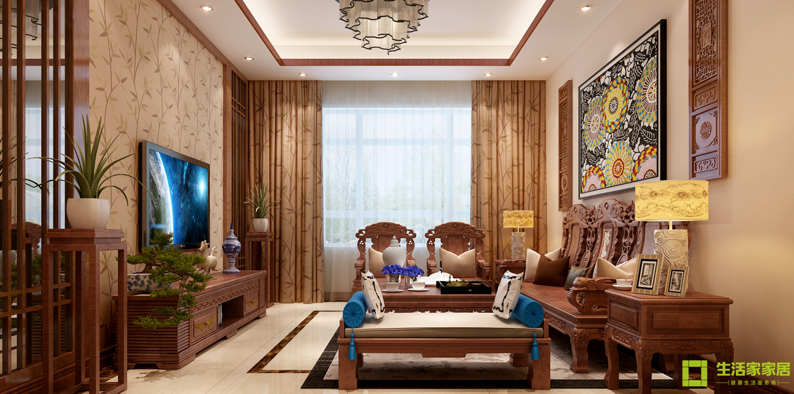 三居 小资 混搭 中式 生活家 客厅图片来自天津生活家健康整体家装在天房天拖157的分享