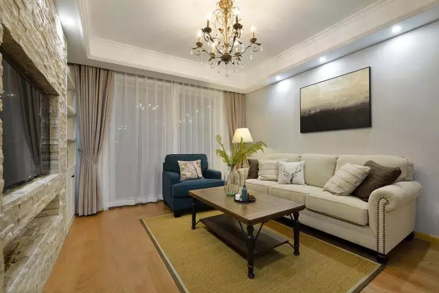 简约 美式 三居 客厅图片来自实创装饰上海公司在96㎡清新简美范儿，别太嫉妒了！的分享
