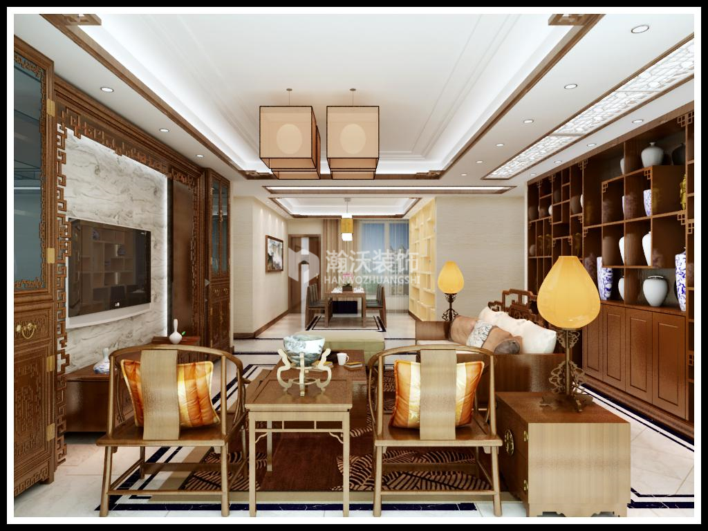 中式 星河盛世 整体家装 客厅图片来自河北瀚沃装饰在星河盛世237㎡中式风格案例的分享