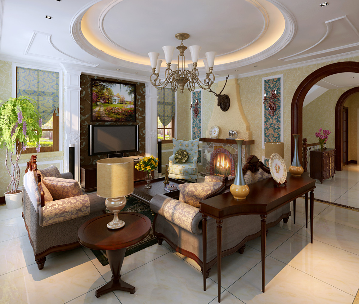 客厅图片来自北京居然元洲装饰小尼在蓝岸丽舍400平独栋别墅欧式风格的分享