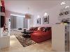 客厅：背景墙设计简单大方体现真个设计风格，采用红色沙发来呼应电视背景墙，温馨和幸福的生活。