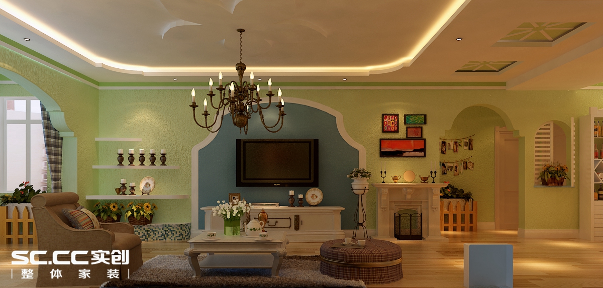 三居 田园 客厅图片来自哈尔滨实创装饰阿娇在海富金棕榈150平田园风格三居的分享
