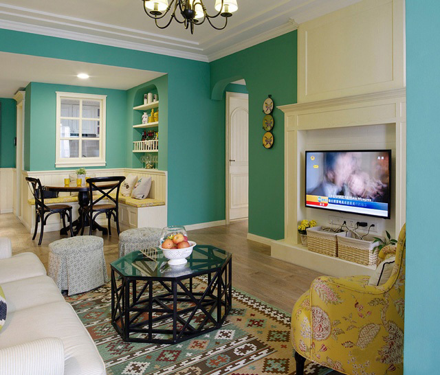 欧式 美式 二居 客厅图片来自美家堂装饰小刘在世茂城清爽的蓝绿色美式两居的分享