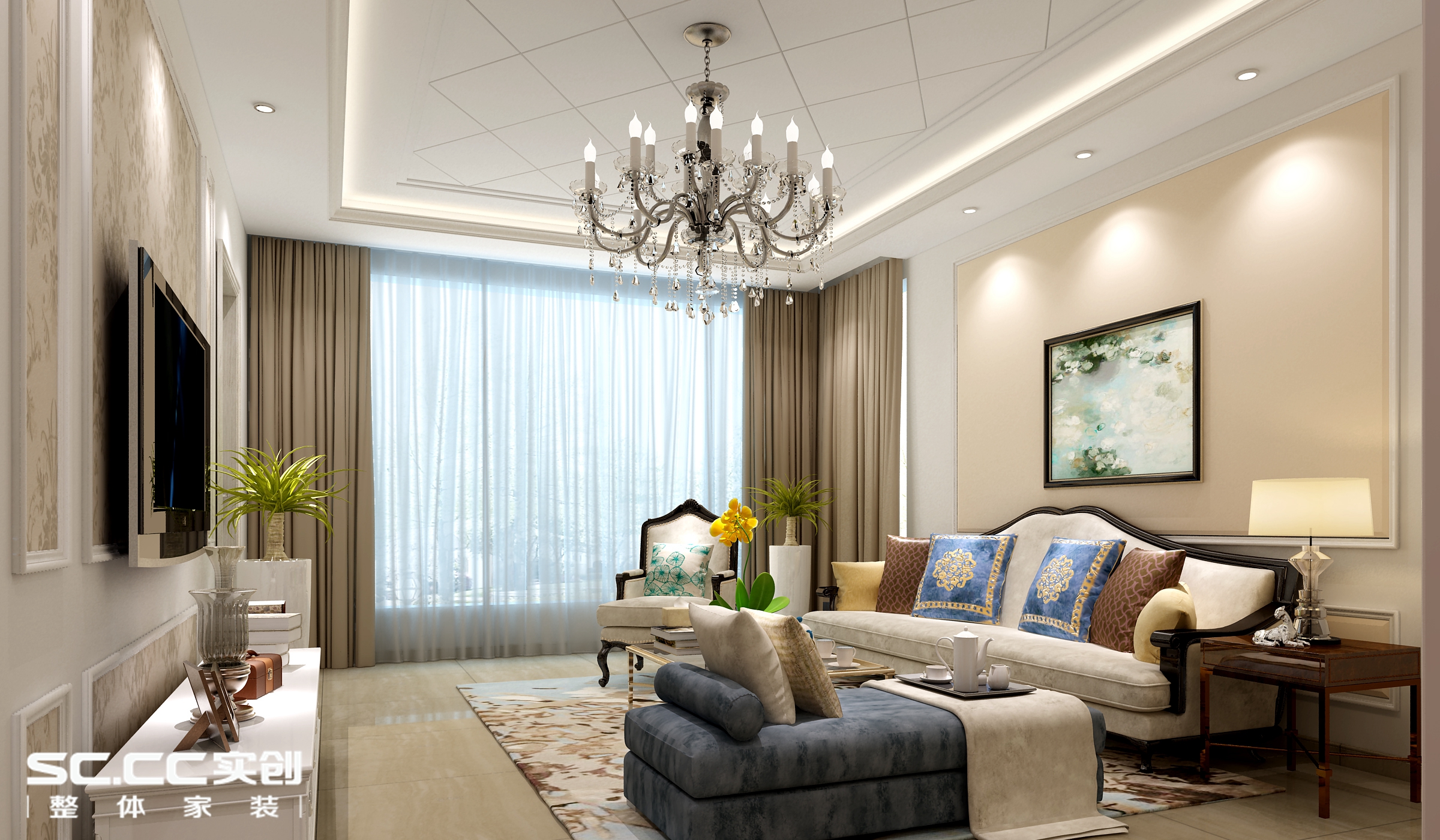 二居 欧式 客厅图片来自哈尔滨实创装饰阿娇在盟科涵舍93平简欧风格二居的分享