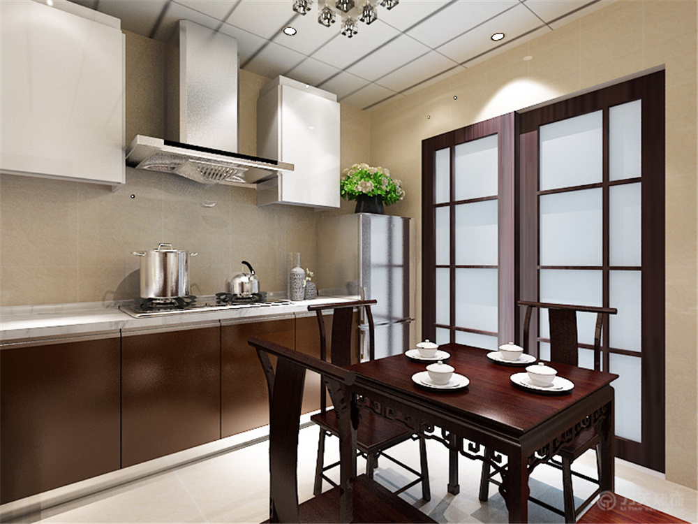 一居 中式 白领 收纳 小资 餐桌 推拉门 餐厅图片来自阳光力天装饰在新中式  天房翠海红山  64.86㎡的分享