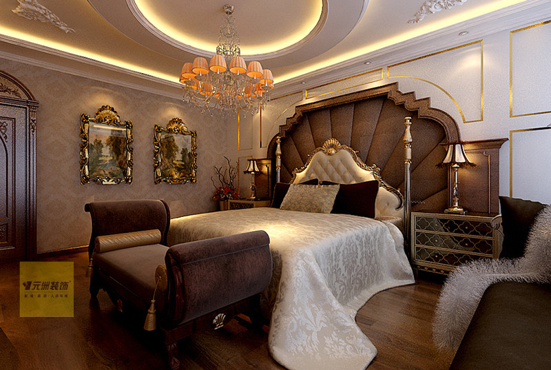卧室图片来自北京居然元洲装饰小尼在孔雀城260平米欧式风格别墅的分享