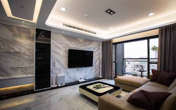 混搭 三居 旧房改造 客厅图片来自上海潮心装潢设计有限公司在125平混搭风格三居室装修样板间的分享