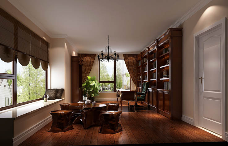 装修 设计 美式 混搭 别墅 书房图片来自张邯在高度国际-西山一号院2的分享