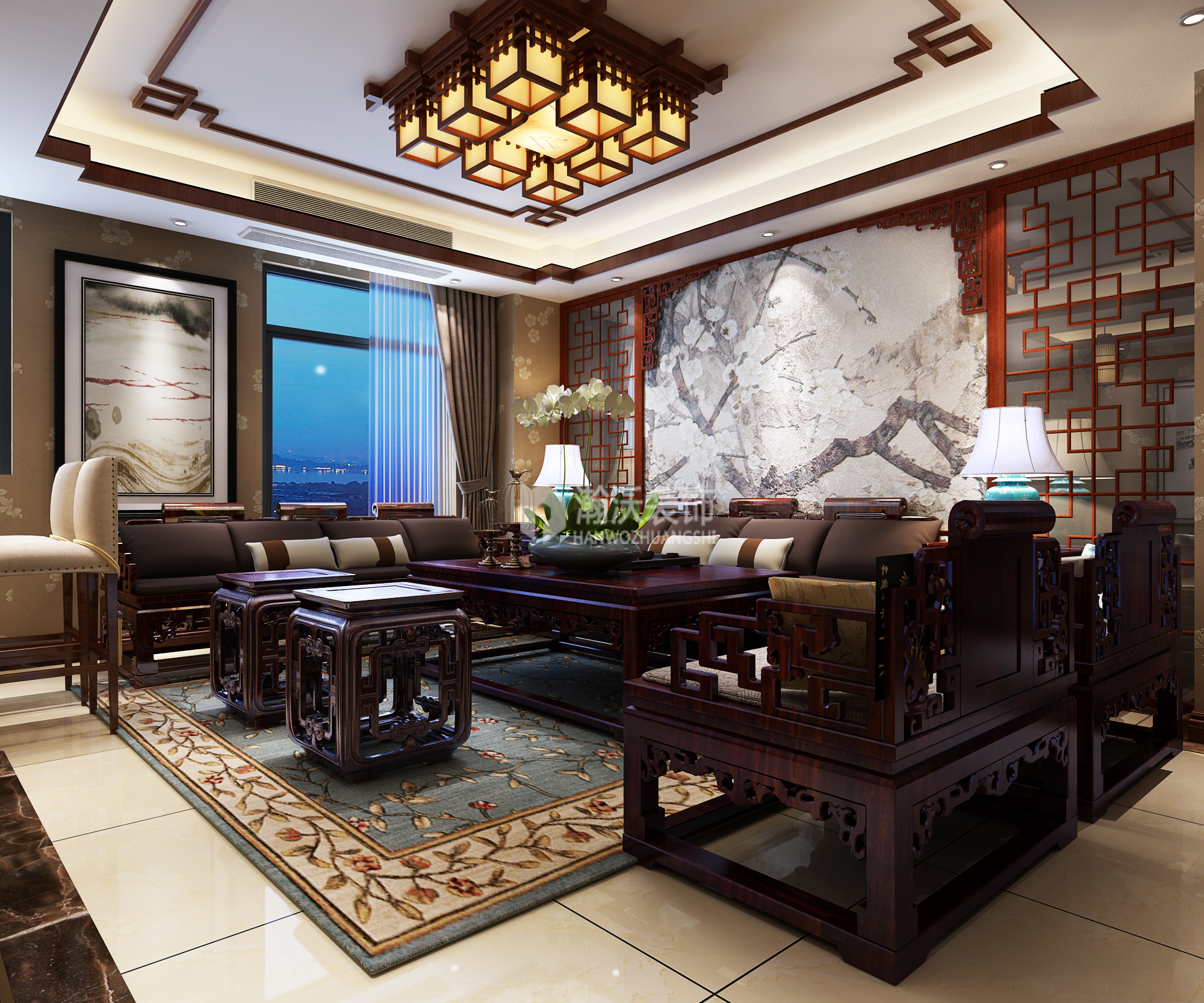 别墅 中式 龙华苑 客厅图片来自河北瀚沃装饰在龙华苑中式案例的分享