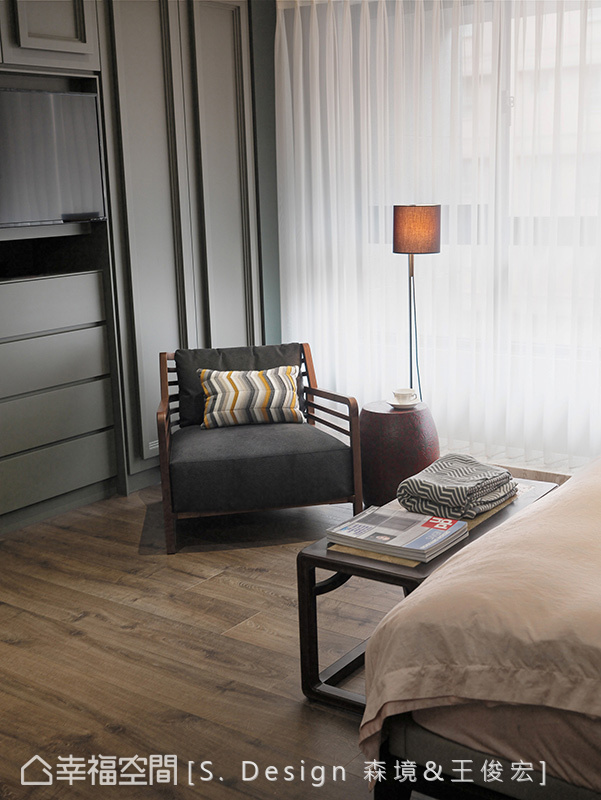 三居 现代 简约 收纳 卧室图片来自幸福空间在215平茶香漫 恬谧朴境的分享