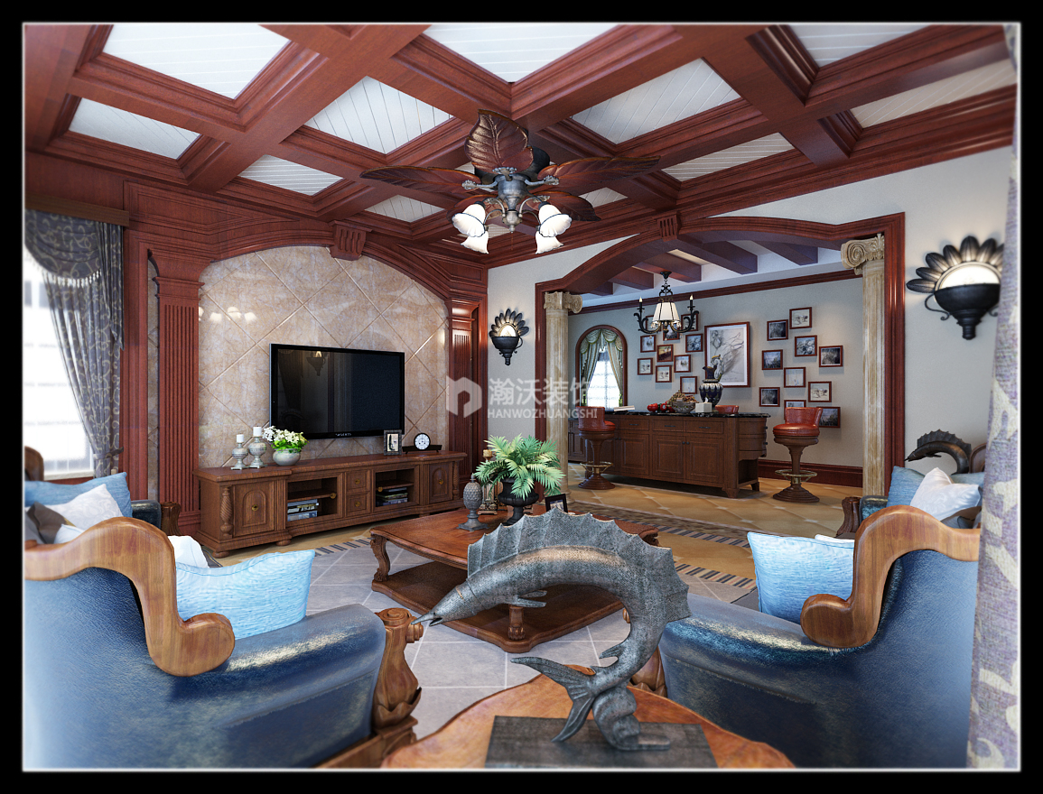 西山御园 美式 别墅 客厅图片来自河北瀚沃装饰在西山御园500㎡美式案例的分享
