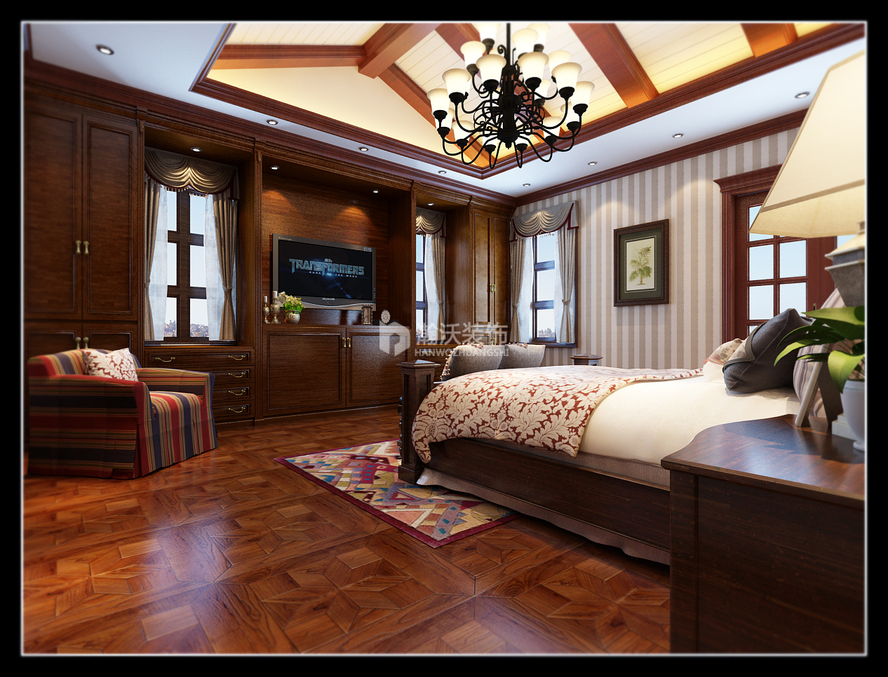 西山御园 美式 别墅 卧室图片来自河北瀚沃装饰在西山御园500㎡美式案例的分享